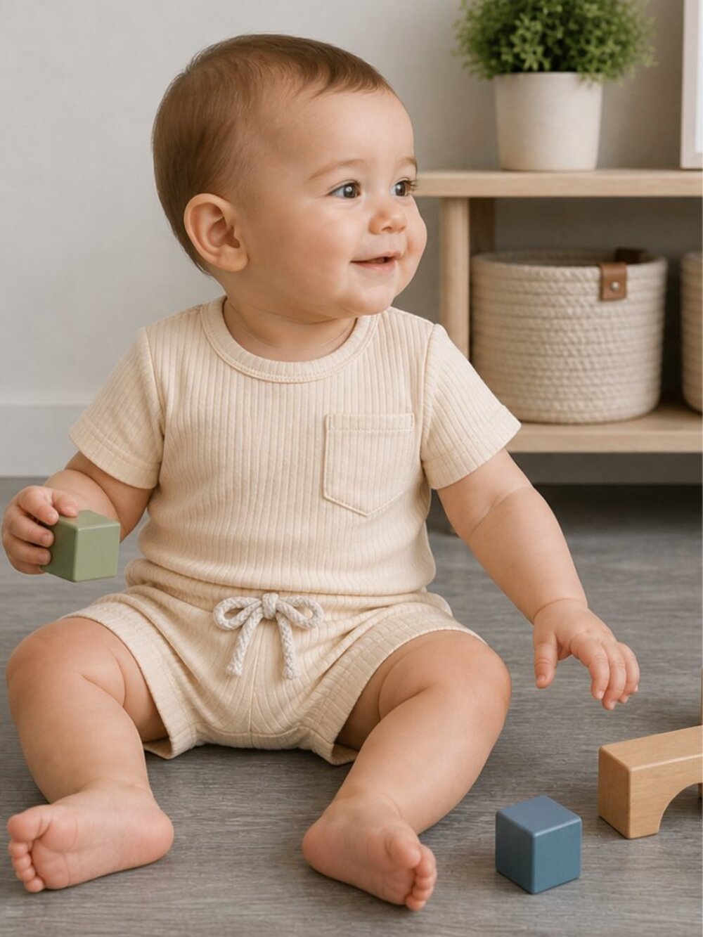 Neutral Ribbed Short Set - Picture 2 of 6